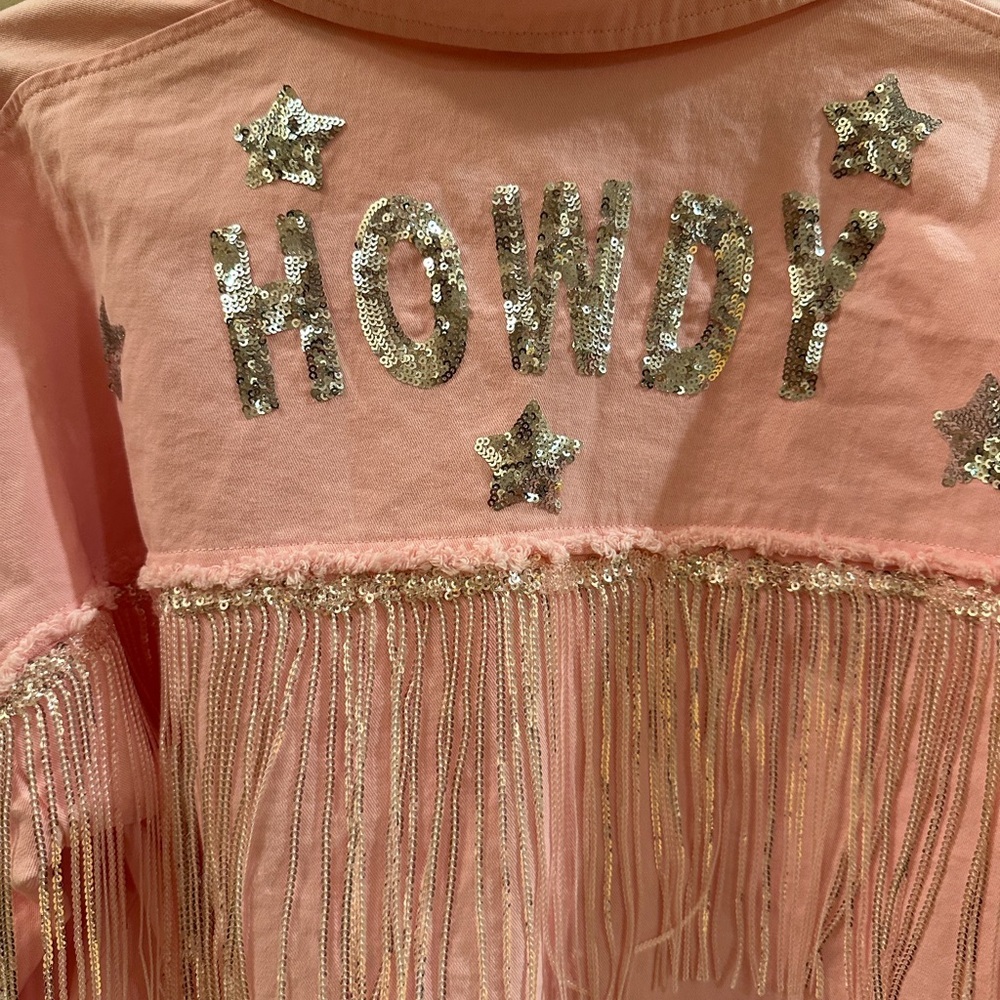 Main Strip Medium Pink Jean Fringe HOWDY jacket NWOT **Nashville trip! - Picture 2 of 7